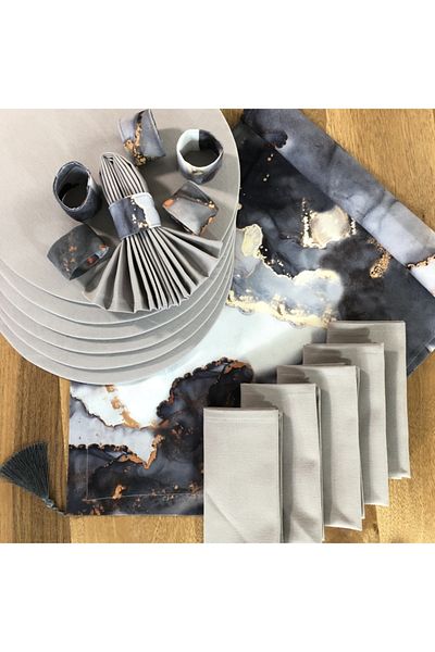 desen izmir American Serve, Gray Marble 6 Plates, 6 Napkins, 6 Napkin Rings and Runner