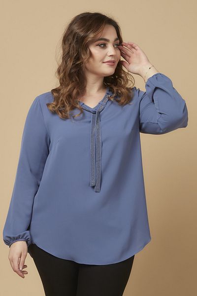 Moda Alba Κομψή μπλούζα Indigo Collar Stone Tied Plus Size 2023
