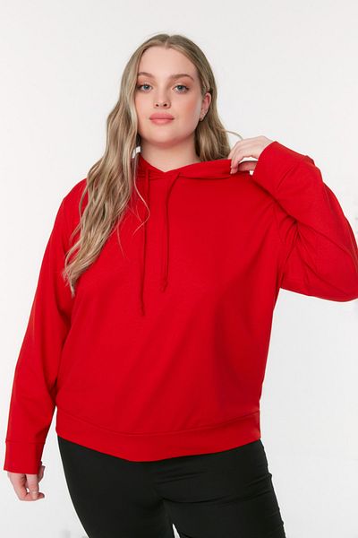 Trendyol Curve Plus Size Sweatshirt - Red - Relaxed fit