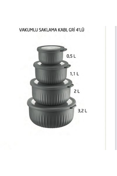 VİP AHMET 4 Piece Set Smoked Vacuum Storage - 3.2 Liter, 2.0 Liter, 1.1 Liter and 0.5 Liter