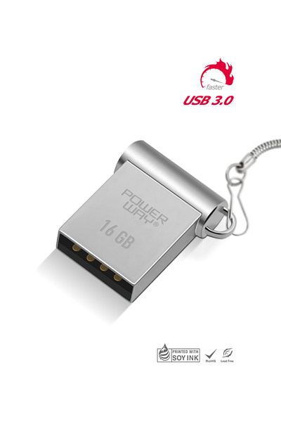 POWERWAY ذاكرة فلاش USB صغيرة معدنية بسعة 16 جيجابايت USB 3.0 عالية السرعة