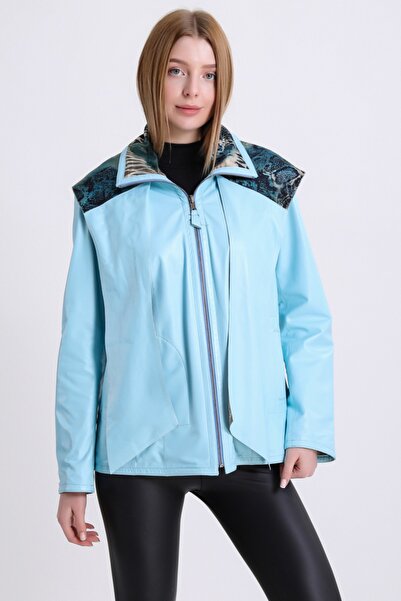 Leather Club Su Mavisi Çift Taraflı Deri Ceket