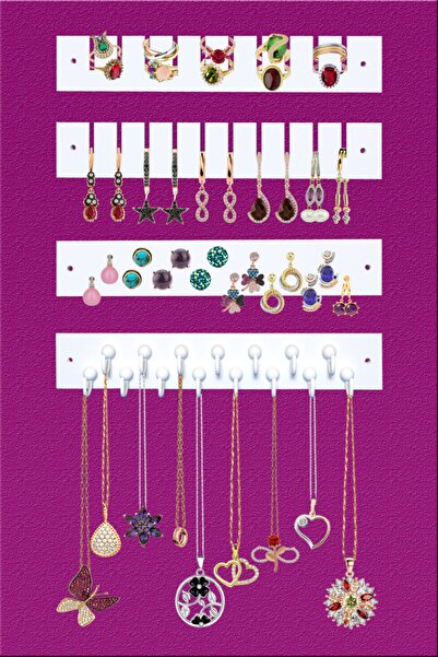 First Mobilya - Süslü - Çok Amaçlı - Hediyelik - Askılık - Anahtarlık - Küpe Takı Düzenleyici -beyaz