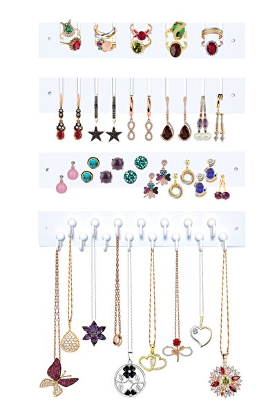 First Mobilya - Süslü - Çok Amaçlı - Hediyelik - Askılık - Anahtarlık - Küpe Takı Düzenleyici -beyaz