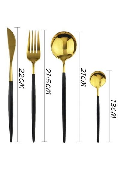 BRONDOFF Ikon 42 Piece Black Gold Fork Spoon Knife Set