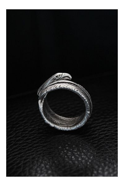 Clariss Adjustable Eagle Head and Eagle Feather Model Men's Ring