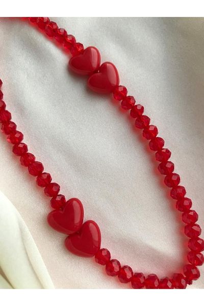 PEONY - peonyofficiall Red Heart And Red Crystal Bead Phone Charm Phone Strap