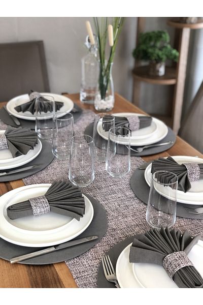 desen izmir American Service, Wicker 6 Plates, 6 Napkins, 6 Napkin Rings and Runner Tk7