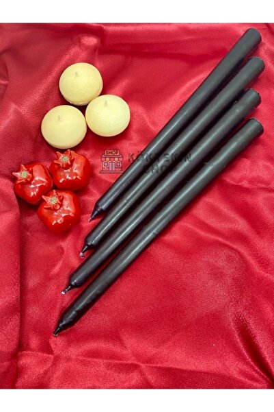 KÖKTEKİN SHOP 4 Adet Siyah Parlak Siyah Renk Silindir Konik Şamdan Mumu Sedef...