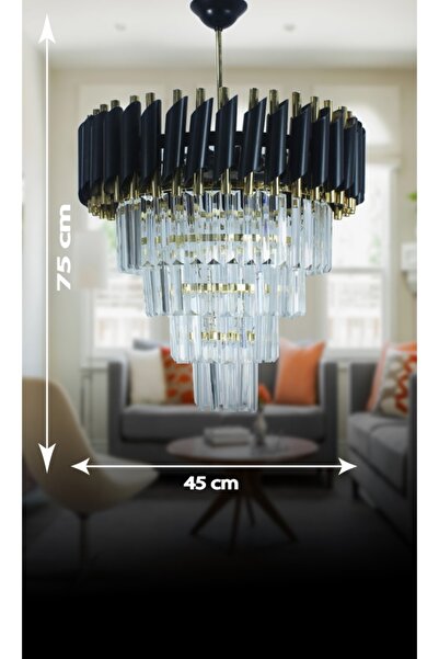 Genel Markalar Zamira 45 Cm'lik Gold Kristal Taşlı Lüx Avize 4'lü (BLACK GOLD)