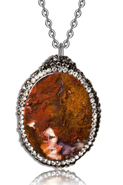 Tesbih Atölyesi Natural Moss Agate Natural Stone Necklace with Certified Zircon Stone (brazil)