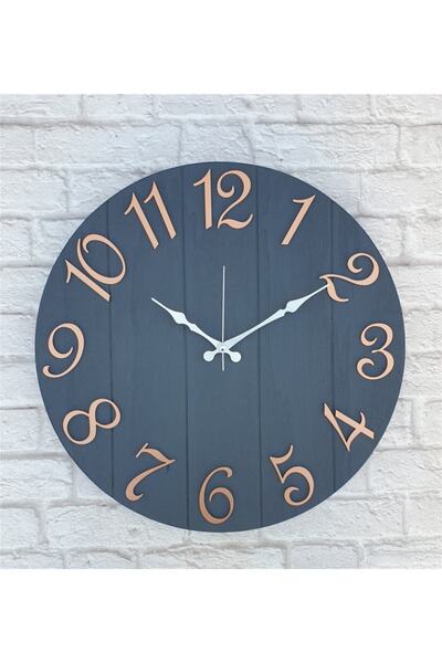 Markakanvas Antrasit Renk Üstüne Bakır Rakam Renkli Yuvarlak Duvar Saati Çap ...