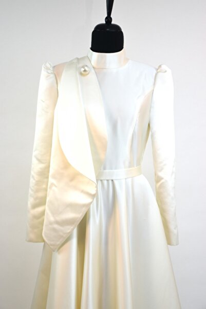 sade abiye Damla Model Inci Detaylı Beyaz Tesettür