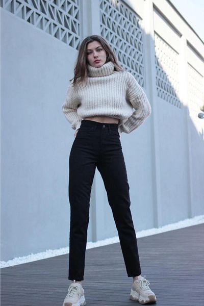 Trn JNS Mia Μαύρο Ψηλόμεσο Lycra Mom Jeans Τζιν Τζιν παντελόνι