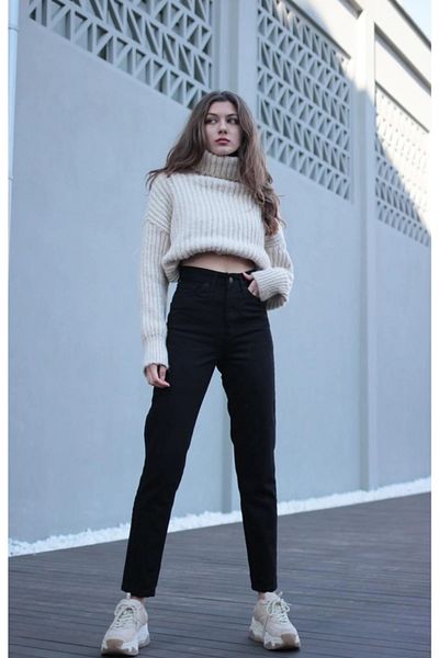 Trn JNS Mia Μαύρο Ψηλόμεσο Lycra Mom Jeans Τζιν Τζιν παντελόνι