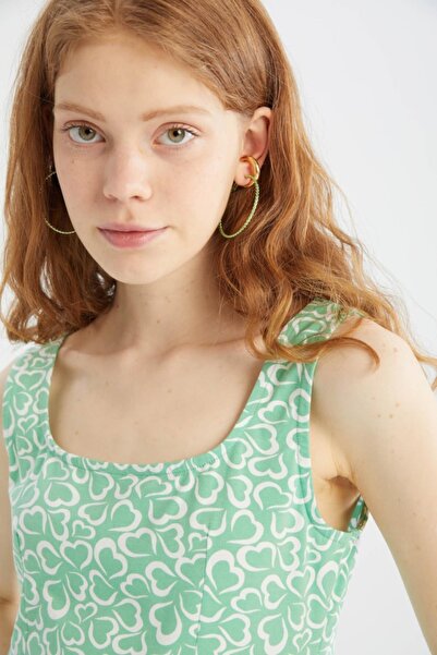 DeFacto Cool Bodycon Square Neck Floral Pattern Summer Mini Dress