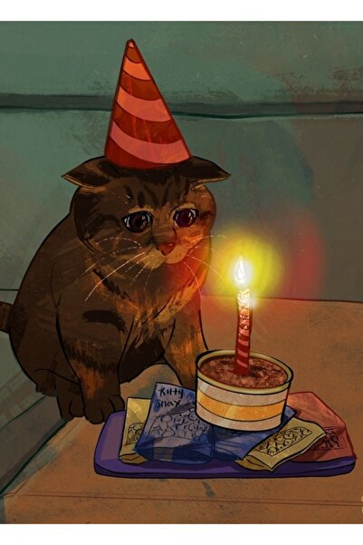 Universal Doğum Günü Çocuğu 2: Kedi Çiziminin 32. Günü Tablo Ahşap Poster Dek...