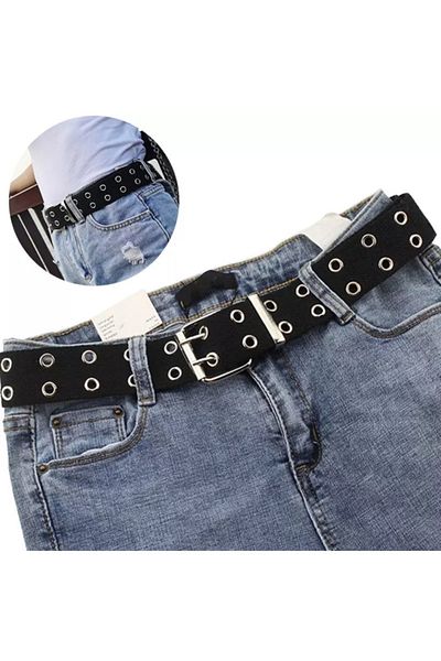 Köstebek Harajuku Streetwear Double Hole Canvas Buckle Belt
