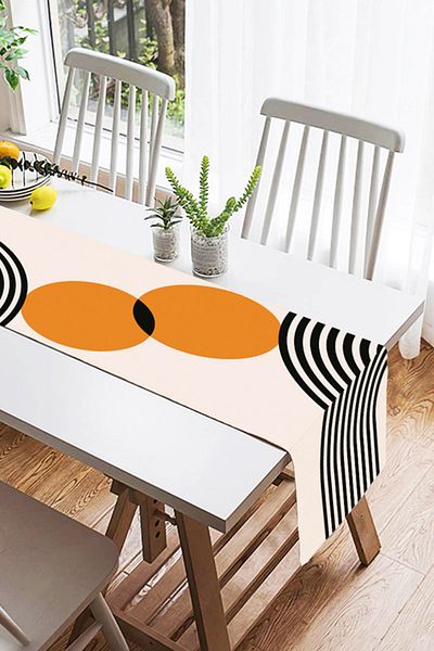 Realhomes Black Background White Pine Tree Patterned Digital Printed Decorative Suede Runner