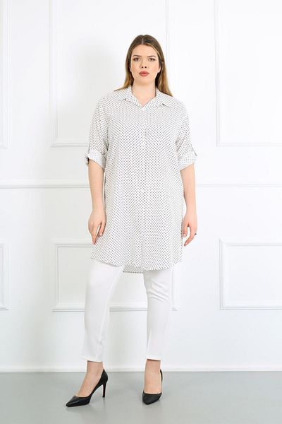 By Alba Collection Tunică de damă, bumbac, viscoză, buline, marime mare, alba