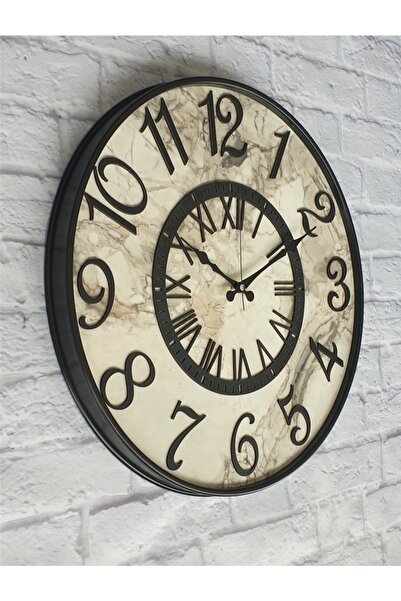 Markakanvas Siyah Renk Metal Kasalı Mermer Desenli Siyah Renkli Duvar Saati Ç...