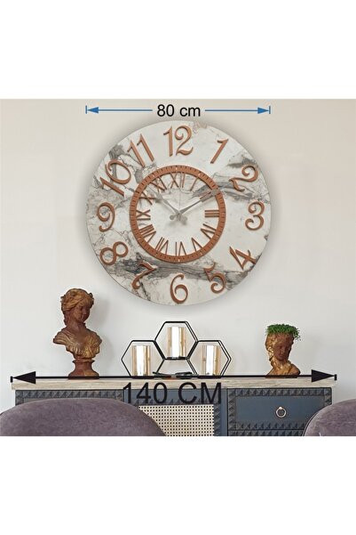 Markakanvas Bakır Renk Metal Kasalı Mermer Desenli Bakır Renkli Duvar Saati Ç...