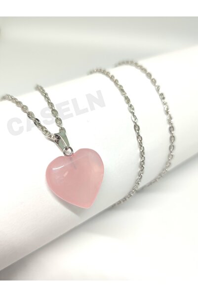 CASELN Natural Heart Cut Pink Quartz Stone Necklace