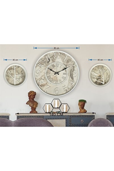 Markakanvas Beyaz Renk Metal Kasalı Mermer Desen Duvar Saati,daldaki Kuş,haya...