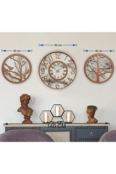Markakanvas Bakır Renk Metal Kasalı Mermer Desen Duvar Saati,daldaki Kuş,haya...