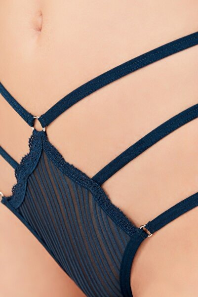 Cottonhill Petrol Green Transparent Tulle Rubber Detailed Women's Brazilian Panties