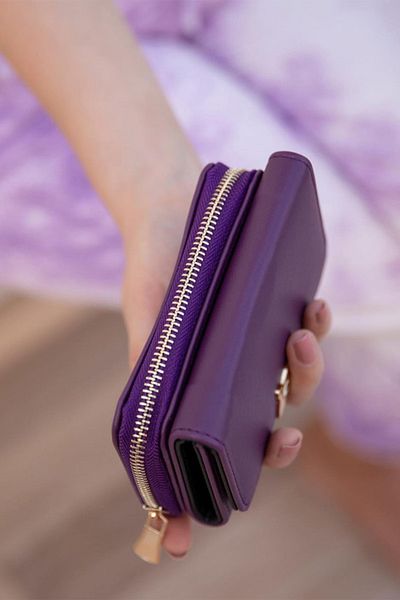 Hmt Cüzdan Women's Purple Cat Hand Wallet with Buckle and Zipper Compartment Ollbag Exclusive