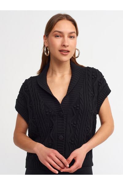 Dilvin 60128 Tricotaj cu decolteu în V cu spatele deschis Vestă-negru