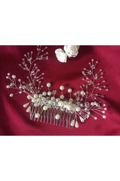 Accessories Kristal Ve Inçi Taç Gelin Sac Aksesuarı