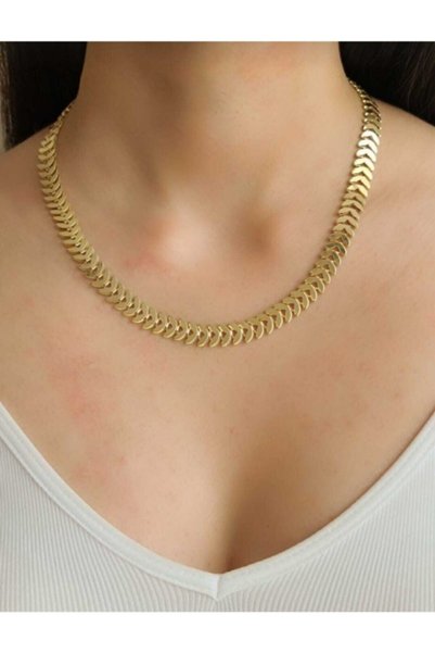 KOBA Kadın Gold Renk Kararmaz Çelik Balık Sırtı Kolye