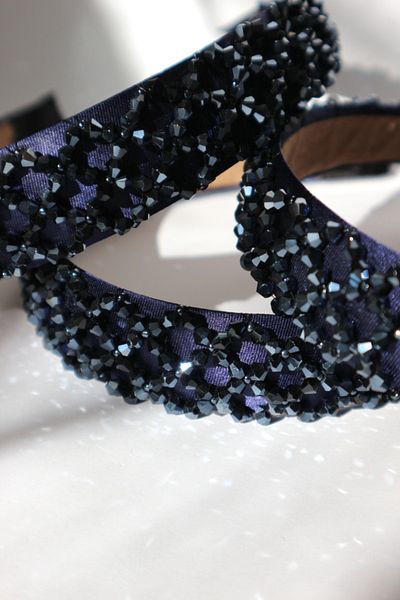 THE MOON Kate Crystal Stone Navy Blue Satin Crown