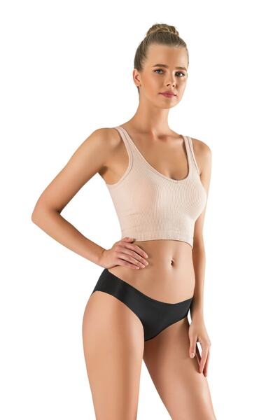 MODANTY Chiloți negri pentru femei, fără sudură, tăiați cu laser, silicon fără urme