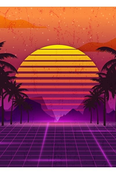 Universal Pomii din anii 80 la apus de soare Vaporwave Tablo Poster din lemn ...