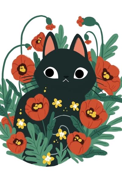 Universal Pisica în flori de mac, tablou decorativ din lemn, poster decorativ