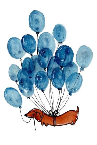 Universal Tablou cu câine teckel și baloane, poster decorativ din lemn