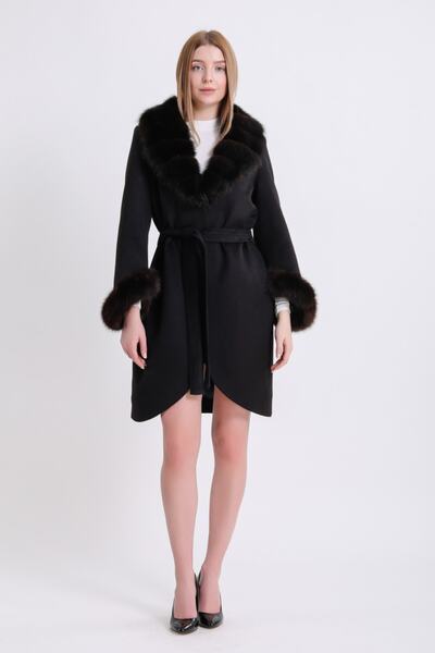 Leather Club Siyah Sable Aksesuarlı Kaşmir Kaban