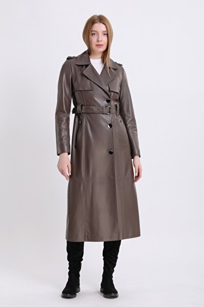 Leather Club Kahve Trench Deri Kaban