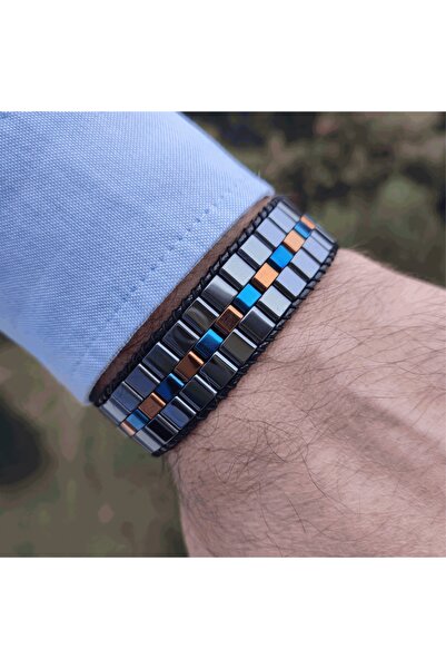 Clays Jewellery Hematit Taşı Füme, Rose, Mavi Bileklik