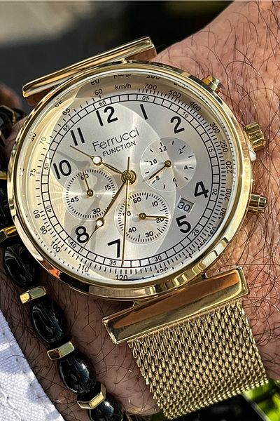 Ferrucci Wicker Cord Gold Yellow Men's Wristwatch + bracelet