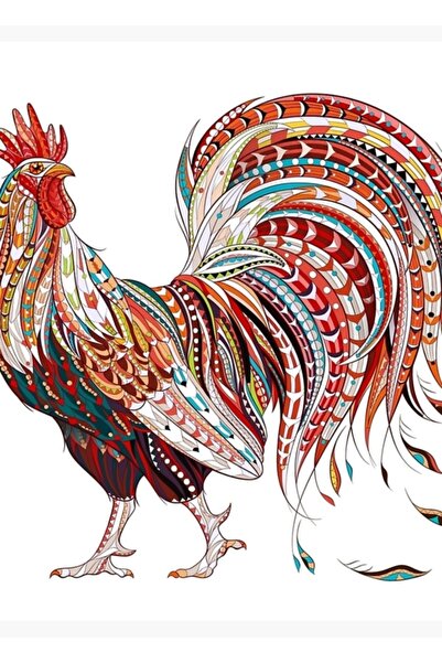 Universal Desenli Ateşli Horoz Tablo Ahşap Poster Dekoratif