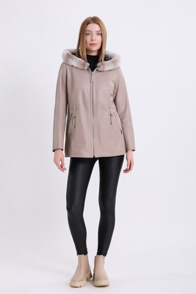 Leather Club Krem Çift Taraflı Rex Aksesuarlı Deri Kaban