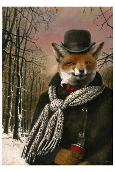 Universal Tablou cu vulpe victoriană din lemn, decorativ, pentru iarnă