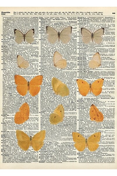 Universal Fluturi galbeni pe pagina de carte a enciclopediei, poster din lemn...