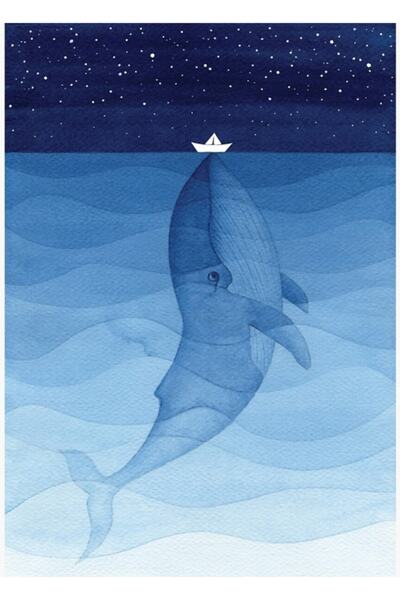 Universal Μπλε φάλαινα, ζωγραφική με θέμα τα θαλάσσια ζώα, ξύλινη διακοσμητικ...