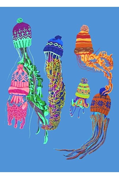 Universal Poster decorativ din lemn cu pictură cu meduze