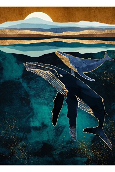Universal Διακοσμητική Ξύλινη Αφίσα Ζωγραφικής με Φωτισμένες Φάλαινες